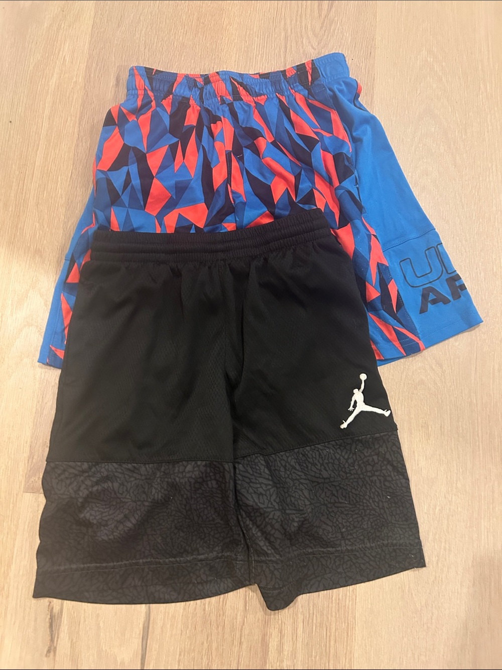 Jordan Boys' Black Athletic Shorts + Under Armour Blue Orange Shorts Bundle